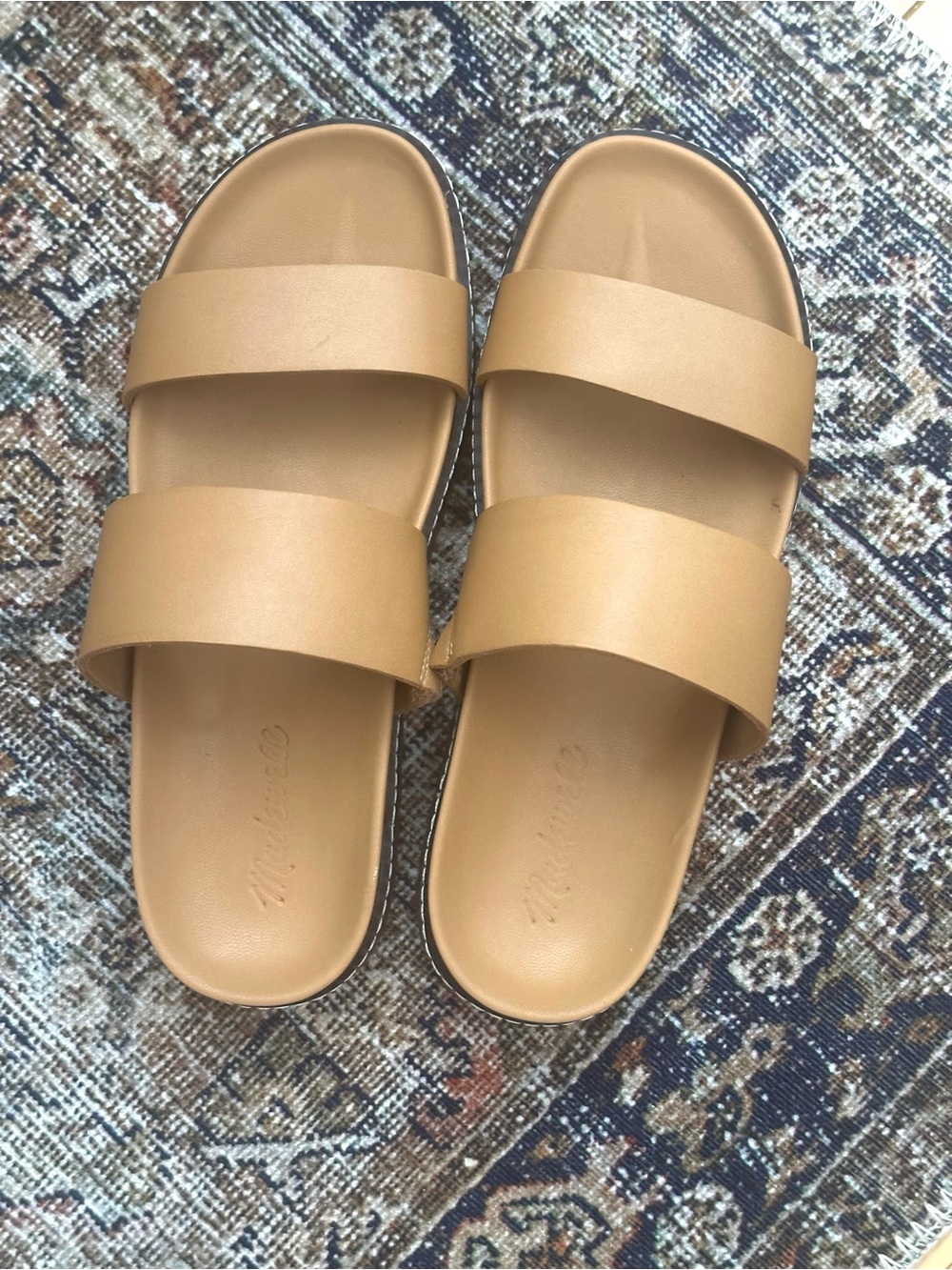 Women's Tan Double-Strap Platform Slide Sandals